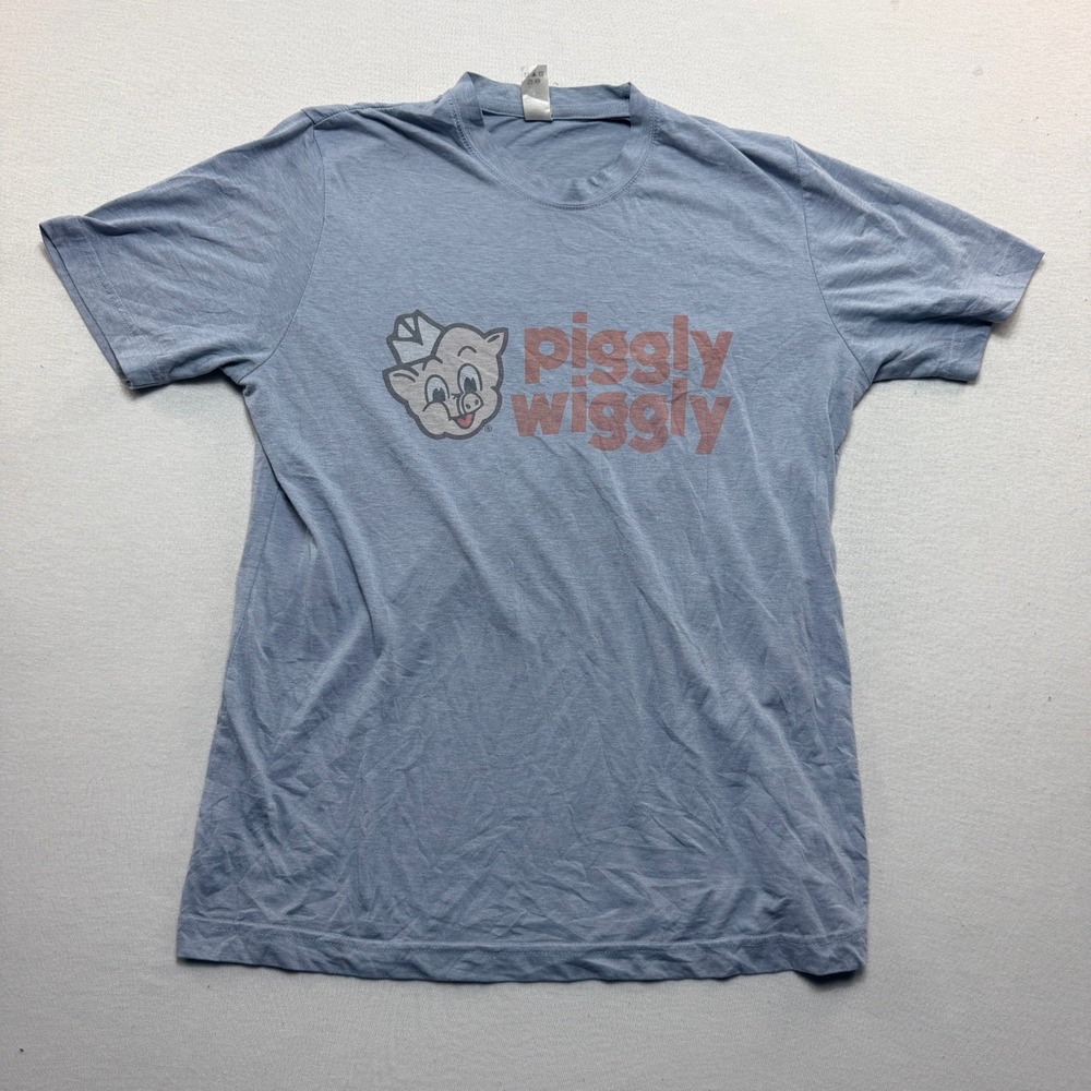 Piggly Wiggly Graphic T-Shirt Mens Small Blue Excellent Retro Mascot Logo Tee